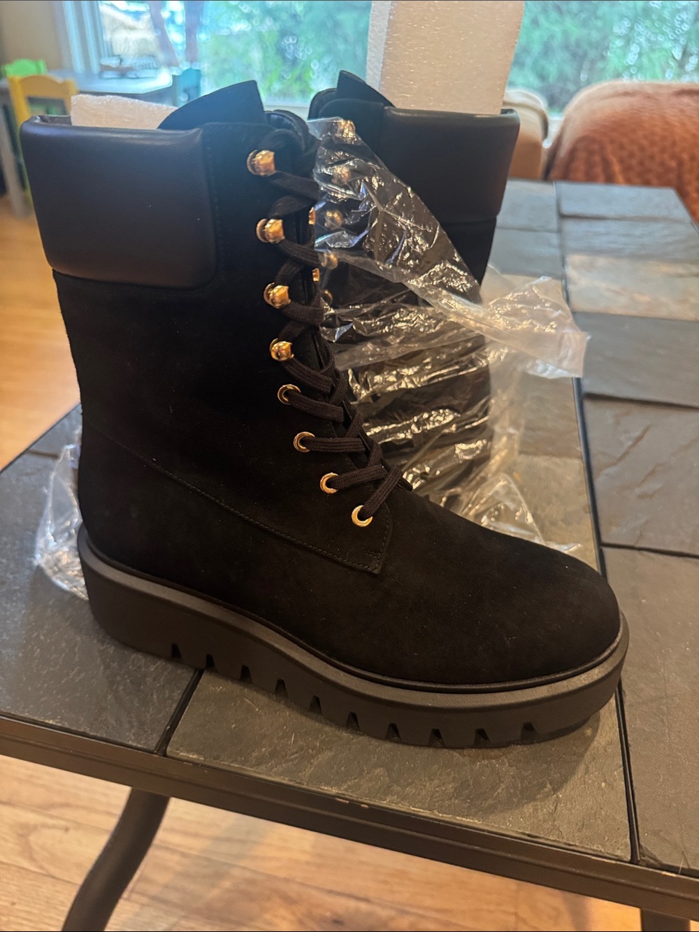 Stuart Weitzman Black Suede Lace-Up Platform Ankle Boots